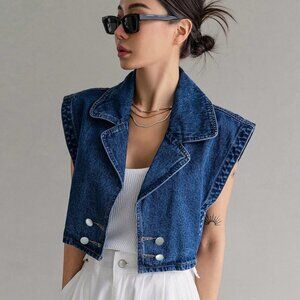 Blue Casual Womens Batwing Sleeve Double Breasted Denim Shirt